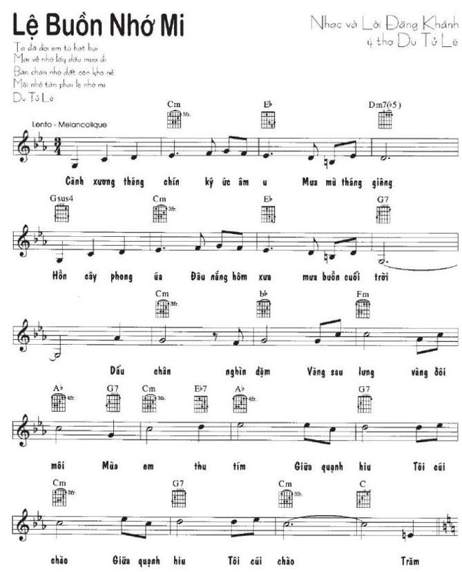 Sheet nhạc Lệ Buồn Nhớ Mi